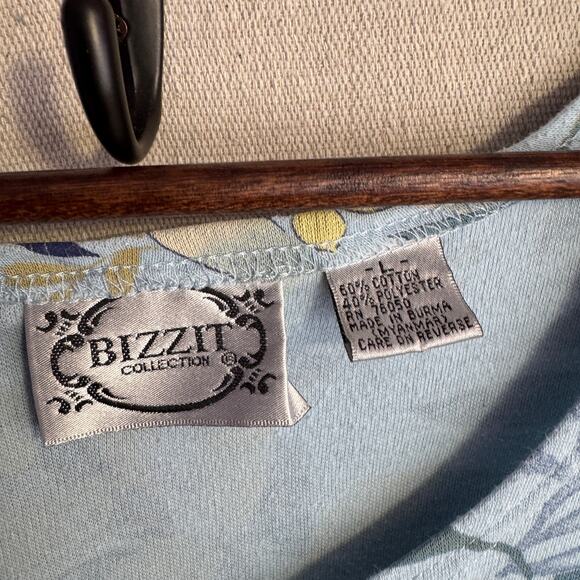 Bizzit Collection Vintage Set Size L Blue Floral 2 Piece Sleeveless Dress  Shirt - Picture 8 of 13